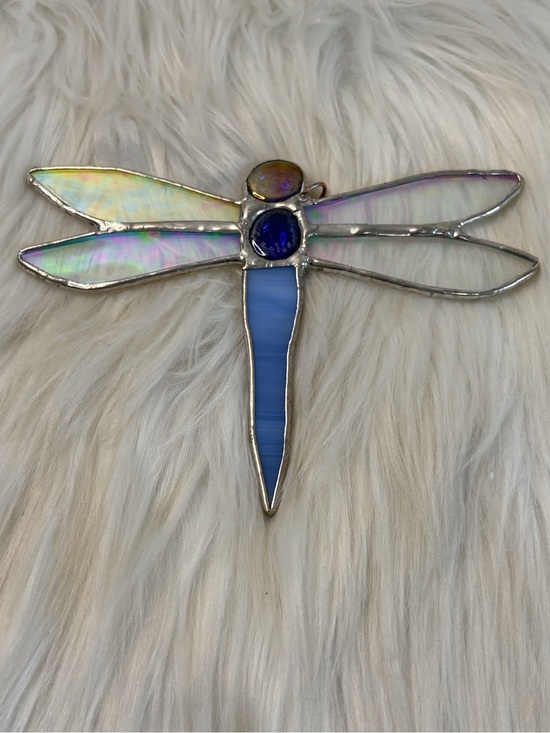 Stain Glass Other - (122)Blue Iridescent Glass Dragonfly Wall Accent